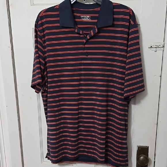 UNTUCKit Men's Navy and Orange Cronos Striped Polo Shirt XL - Picture 1 of 6